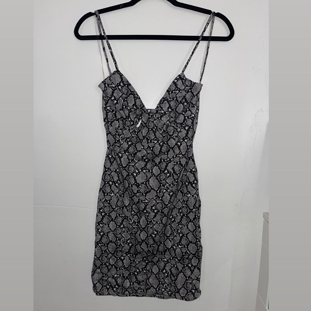 Charlotte Russe- Satin Snakeskin Mini Bodycon Dress tie up back, twist tank top
